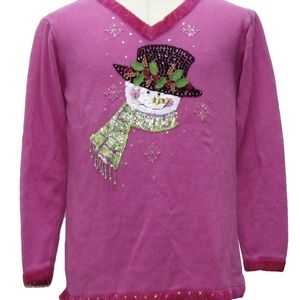 Plus size sparkly snowman sweater by Quacker Factory